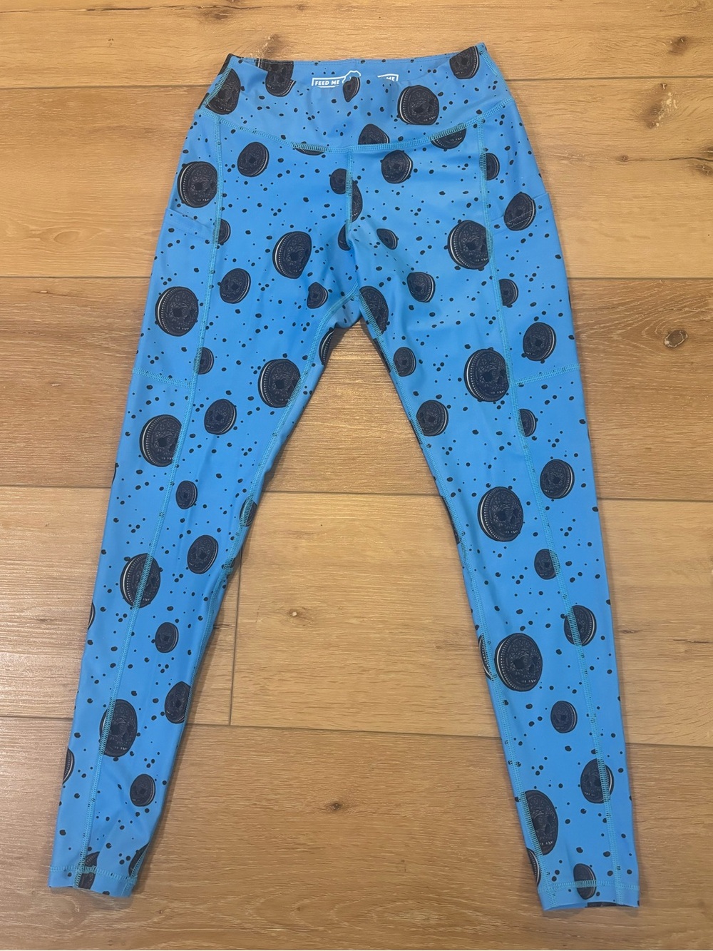 Feed Me Fight Me Blue Leggings Cookie Skulls Medium